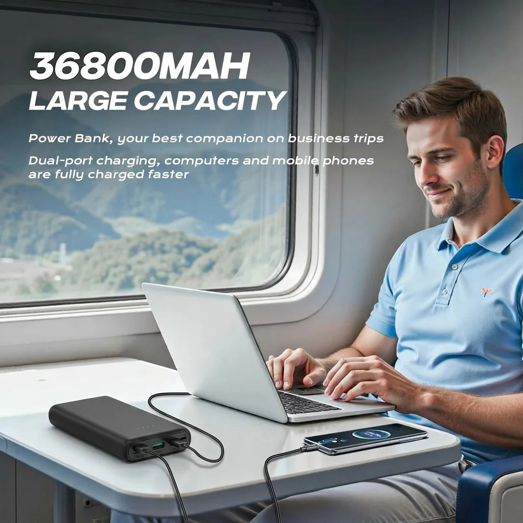 18W Fast Charging Portable Charger 36800mAh Power Bank 4 Outputs 2 Inputs USB C External Battery Pack Travel Essentials For iPhone 17 16 15 14 13 Pro Max Samsung Galaxy S26 S25 S24 Ultra Google Pixel LG Cell Phone