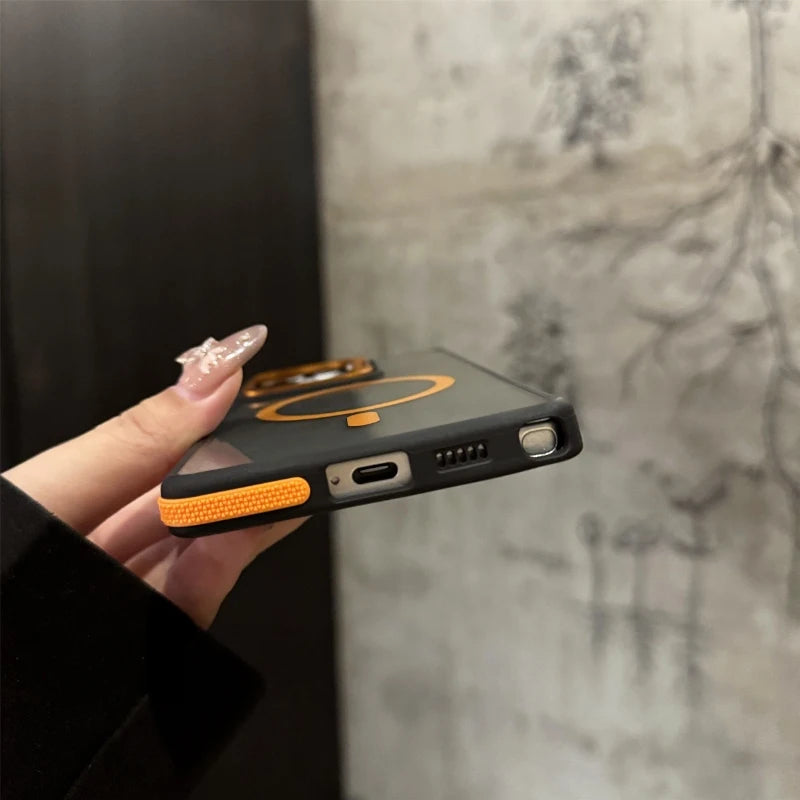 Luxury metal bracket dual-color magnetic shock-absorbing protective case for Samsung S25 S24 S22 S23 FE Ultra Plus Hard shell
