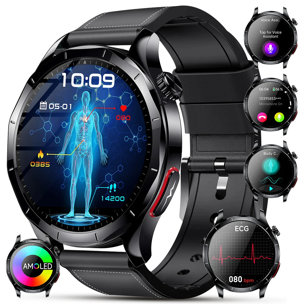 Marsyu 2026 Smart Watch ECG+PPG Uric Acid Blood Pressure Body Analysis HD Call LED Flashlight Smart Watch Women Men’s