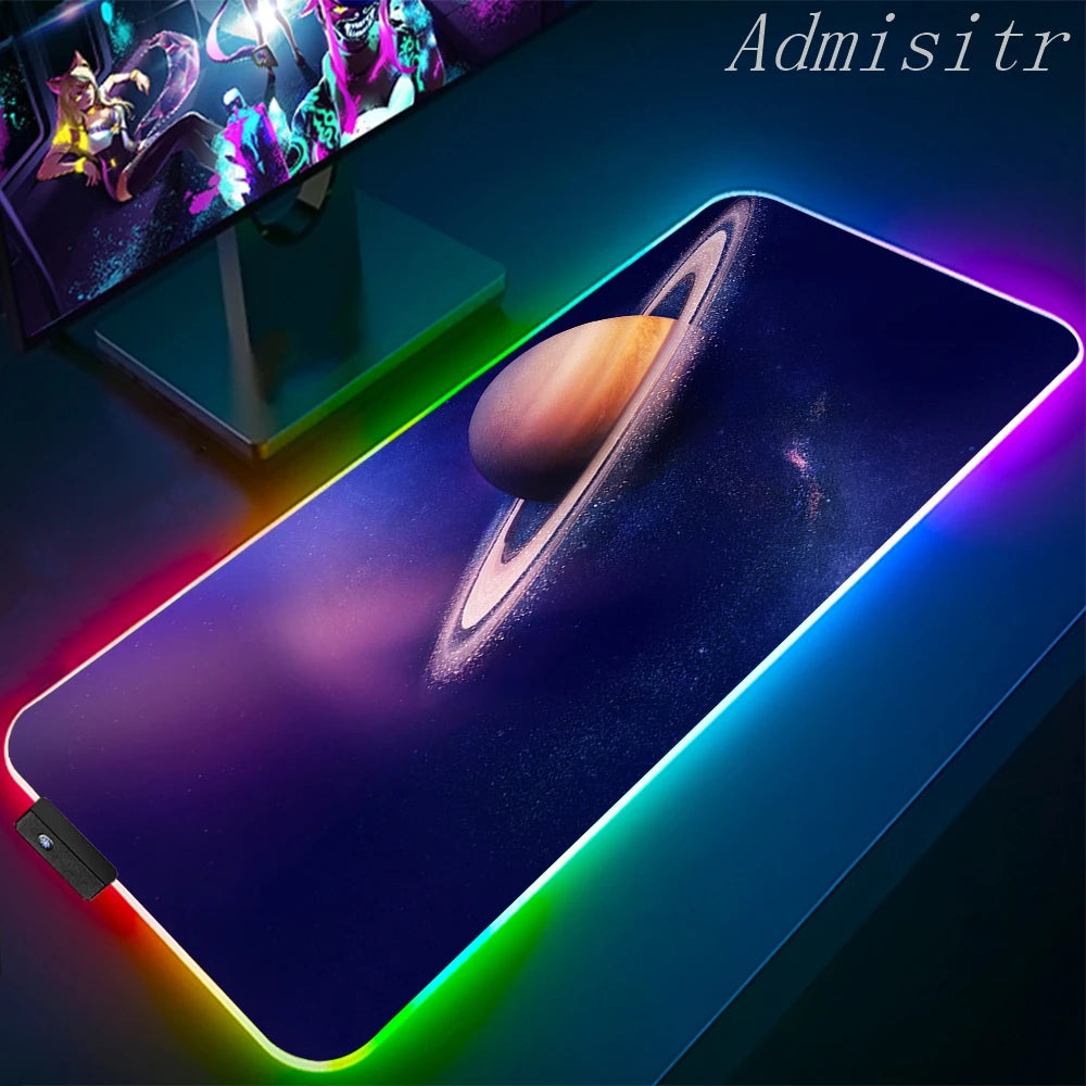 XXL RGB Gaming Mouse Pad Space Rubber Anti-slip Cool Desk Mat Gamer Accessories Large LED Light PC Computer Carpet with Backlit