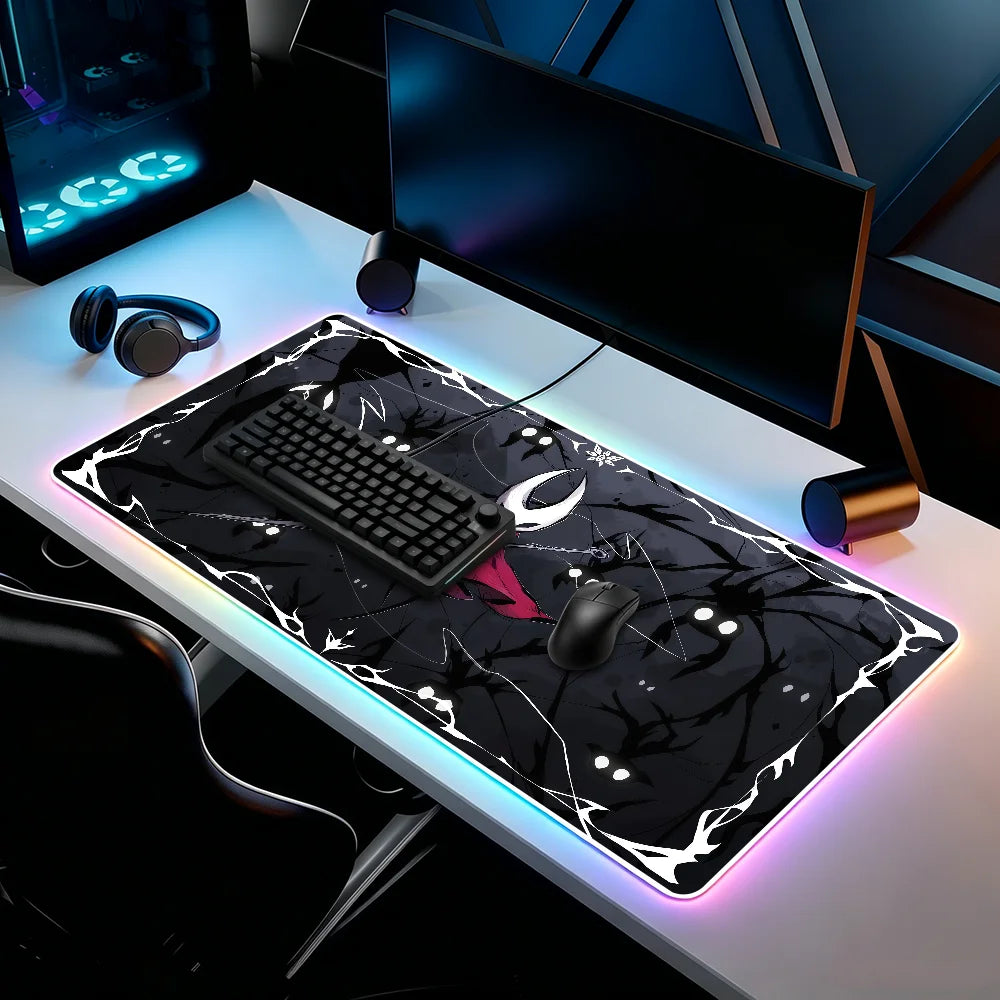 HD Printing Cool Hollow Knight Silksong Mouse Pad  RGB Led Gaming Bedroom Office Desk Non-Slip Mat  Waterproof Large