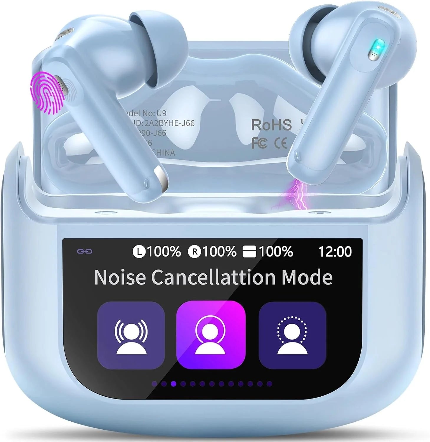 2026 Full-Color Touch Screen Earbuds 45dB ANC ENC Noise Cancelling Bluetooth 5.4 48H Battery 14.2mm Driver 5 EQ Modes IPX7 Waterproof Transparency Mode Wireless Earphones.