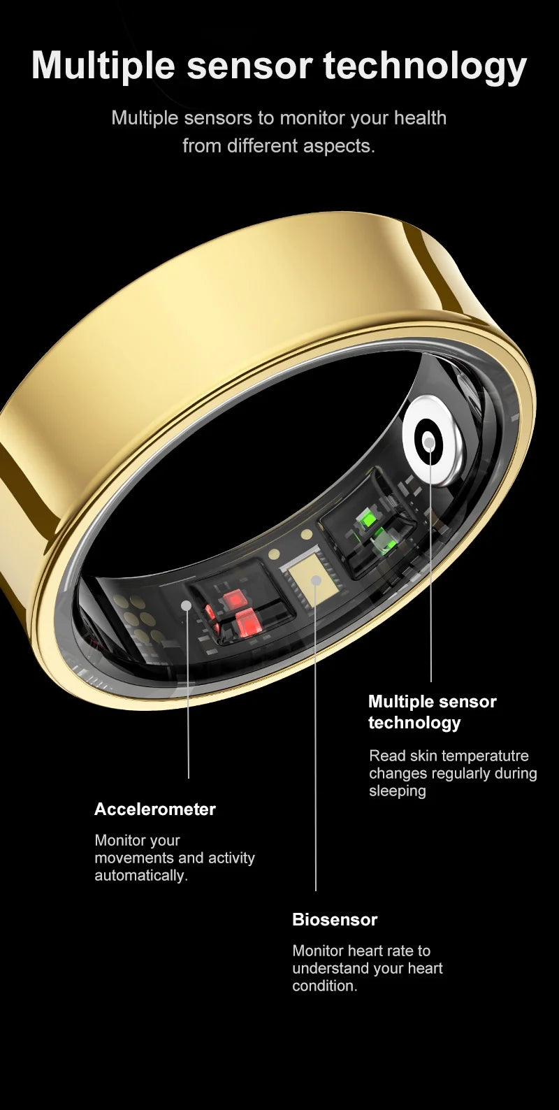 R09 Smart Health Ring with Portable Charging Case (5ATM Waterproof)