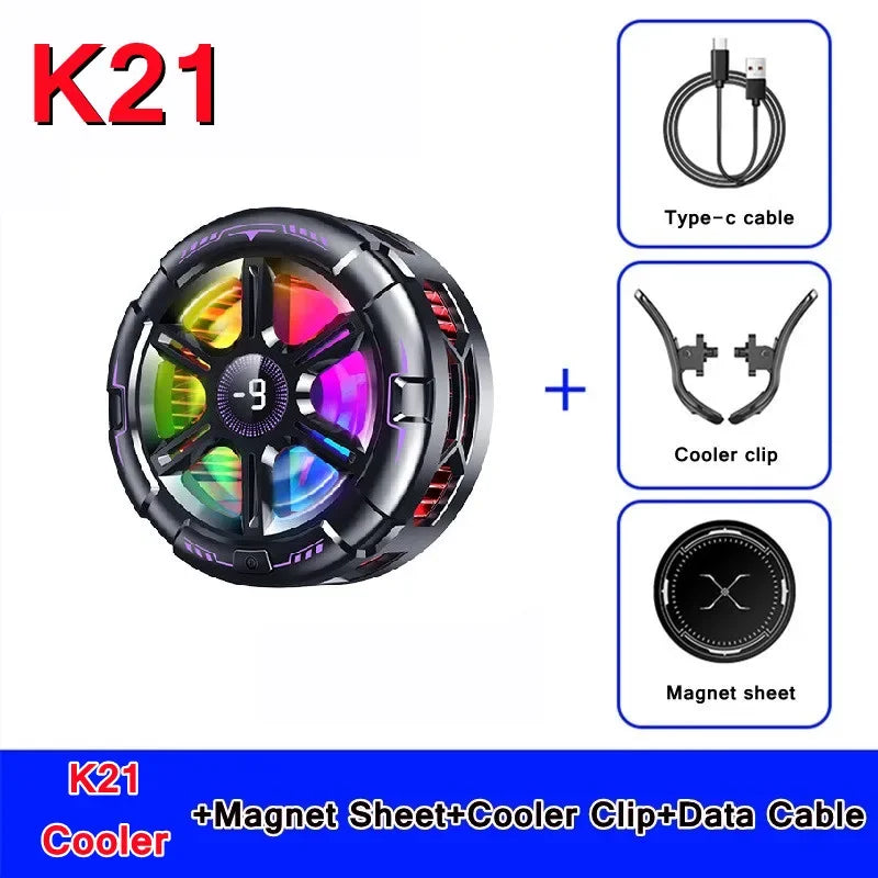 K21 Mobile Phone PUBG Game Cooler Fast Cooling Radiator Magnetic/ Back-clip 2 in 1 Semiconductor Freeze Cool Heat Sink Universal