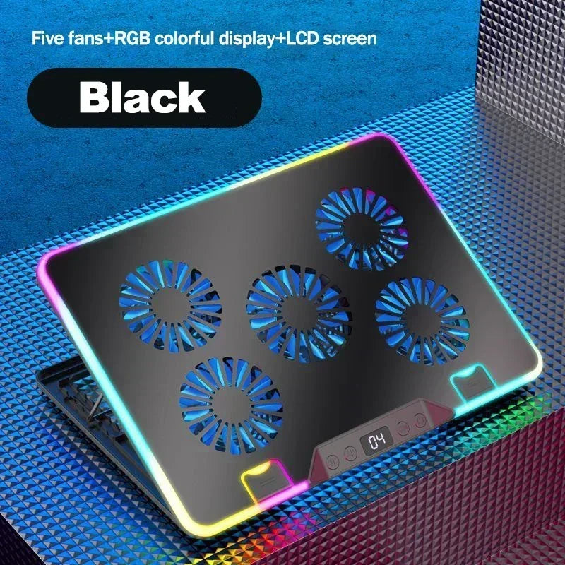 F36 Gaming Laptop Cooling Pad w/ 5 Fan Dual USB LED Screen Laptop Notebook Cooler Stand for 11-17.3'' 7 Angle Adjustable Bracket
