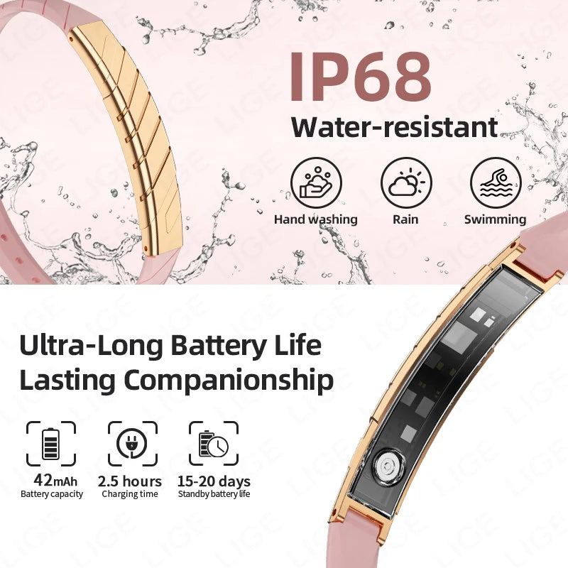 LIGE Fashion Smart Bracelet Health Heart Rate Sleep Monitor Sports Fitness Tracker Call reminder Men Women Smart Wristband Gift