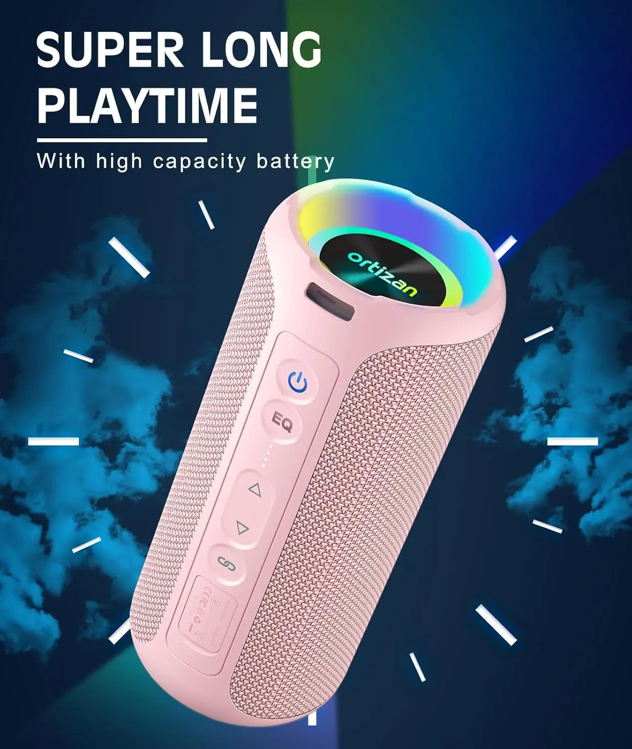Ortizan X8 Pro, Waterproof Portable Bluetooth Speaker, RGB Lights, Premium Sound Quality
