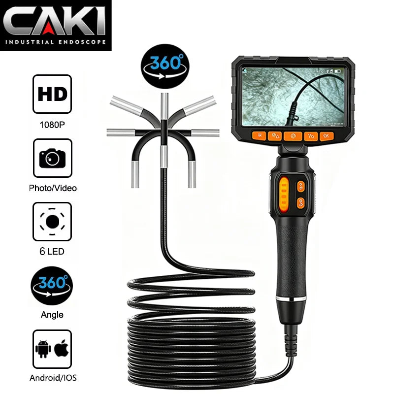 360 ° rotating dual-lens endoscope, 3.9/6.0MM 5-inch IPS endoscope inspection camera, automotive mechanical industrial endoscope