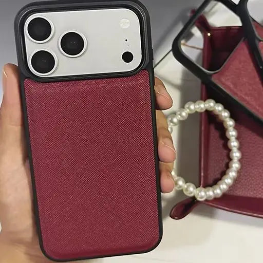 burgundy Fashion Saffiano Leather Business Phone Case for iPhone 17 16 15 14 13 Pro Max Elegant Shockproof Bumper Cover