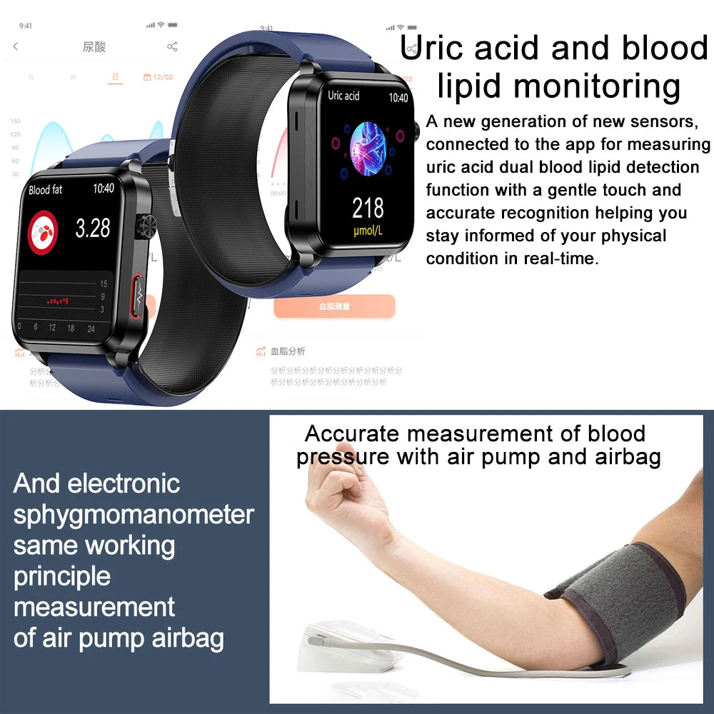 2026 New Airbag Smart Watch man air Pump ECG True Accurately Blood Pressure health watch Uric Acid Blood Lipids watch