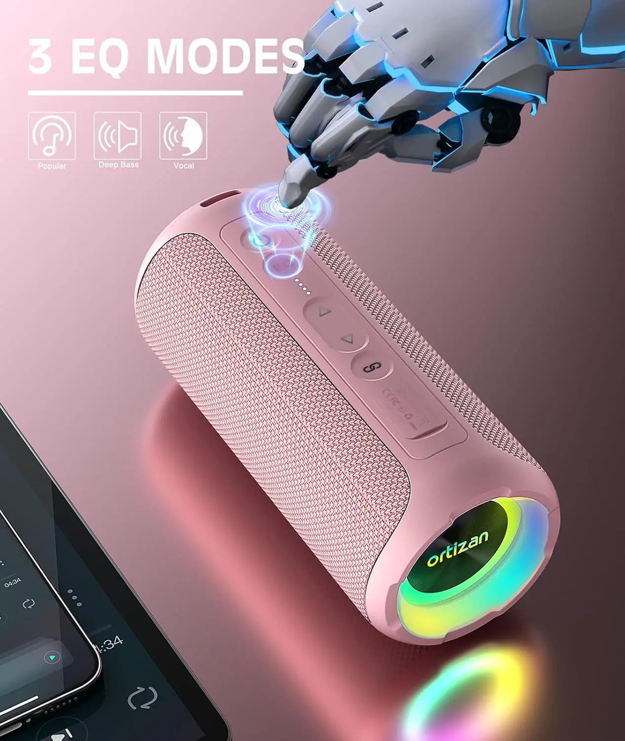 Ortizan X8 Pro, Waterproof Portable Bluetooth Speaker, RGB Lights, Premium Sound Quality