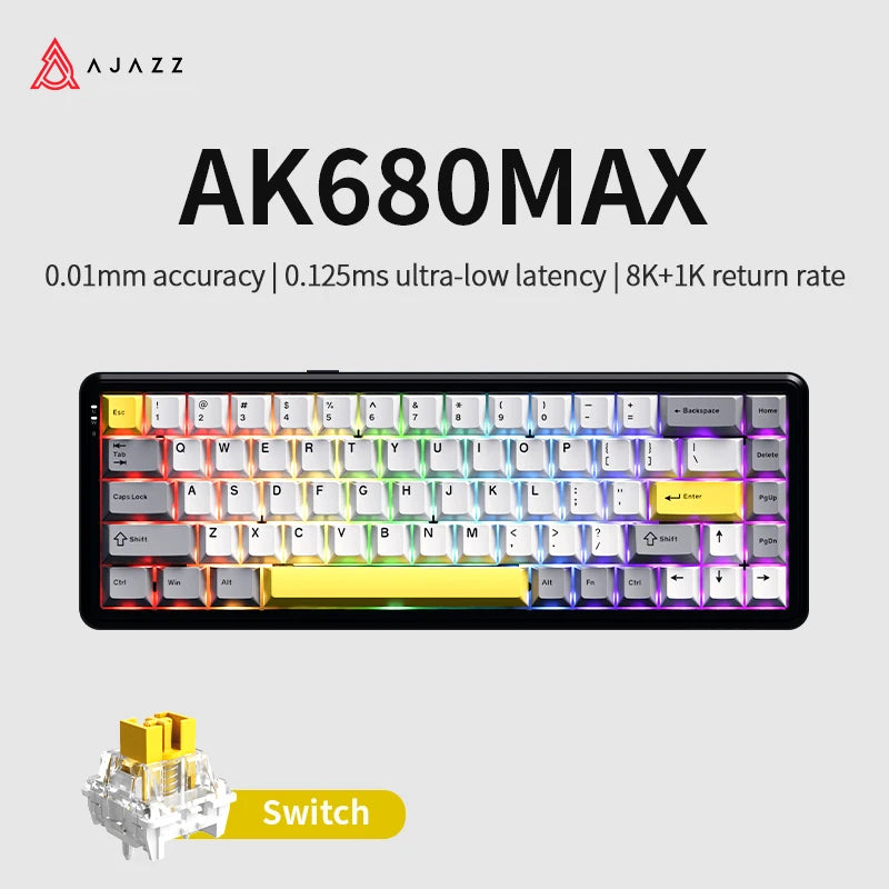 AJAZZ AK680 MAX 68 Keys Wired Gaming Keyboard, 8K/1K Switchable Polling Rate, Hall Magnetic Switch Rapid Trigger