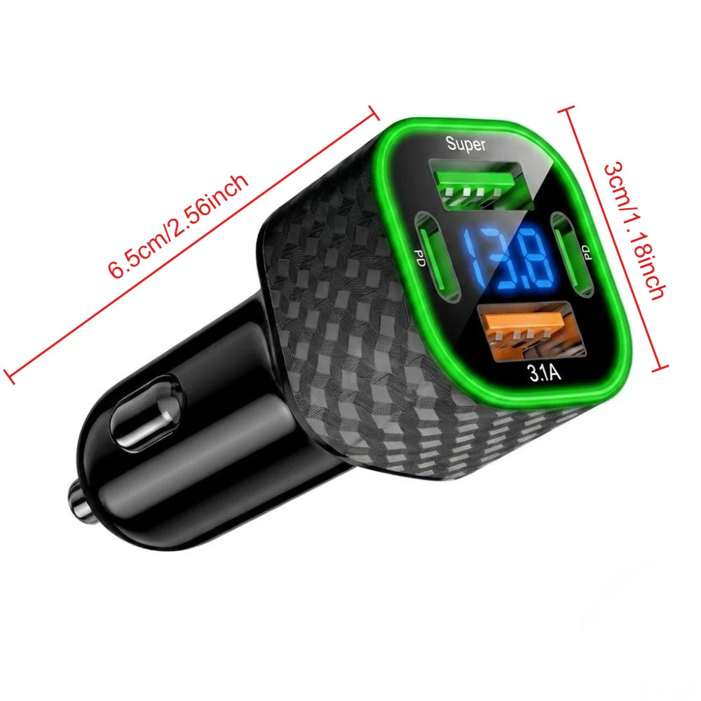 4 in 1 Car Phone Charger Dual PD USB C 380W Super Fast Charge Adapter Vehicle Power Plug Auto Phone Charger For iPhone Samsung