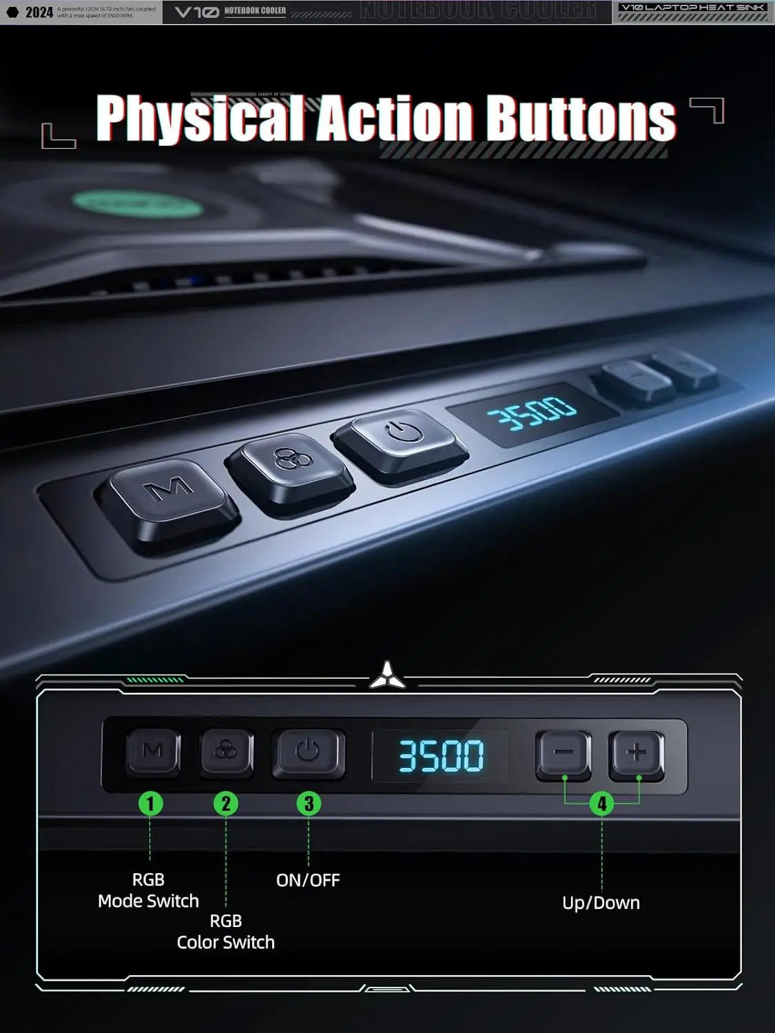 Powerful Laptop Cooling Pad with 4.72" Turbo Fan, RGB, 13-17.3in, 3 Adjustable Stands, USB Hub
