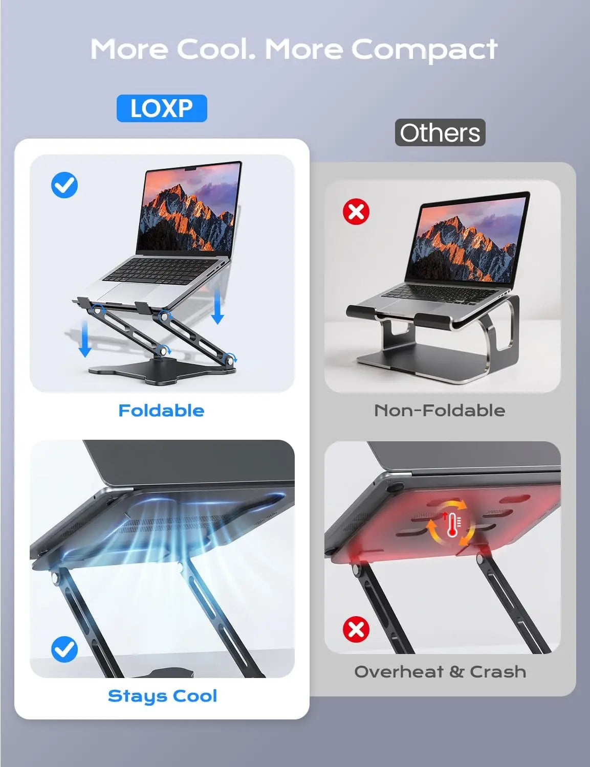 Adjustable Laptop Stand for Desk, Metal Foldable Riser, Portable Cooling Holder, Ergonomic for 10-15.6" Laptops