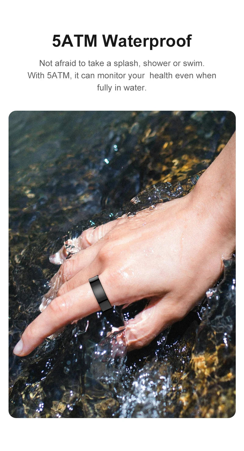R09 Smart Health Ring with Portable Charging Case (5ATM Waterproof)