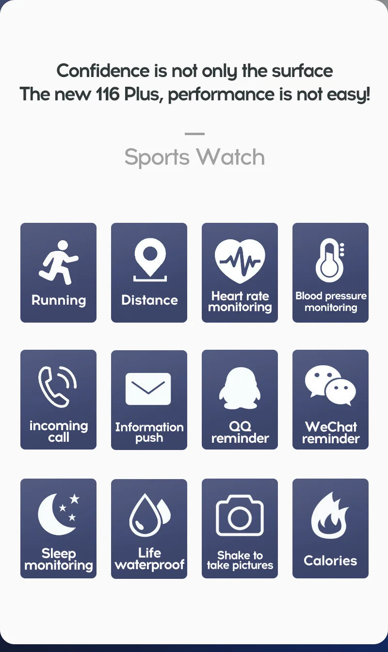 116plus Smart Watch Men Women Bluetooth Connected Phone Music Fitness Multifunctional Sports Bracelet Sleep Monitor Smartwatchs