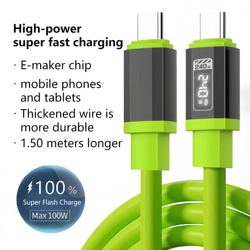 PD240W Cable Super Fast Charging Type C TO Type C Silicone Cable For Samsung iPhone8-17 Pro Xiaomi 17 Quick Quick Charging Cable