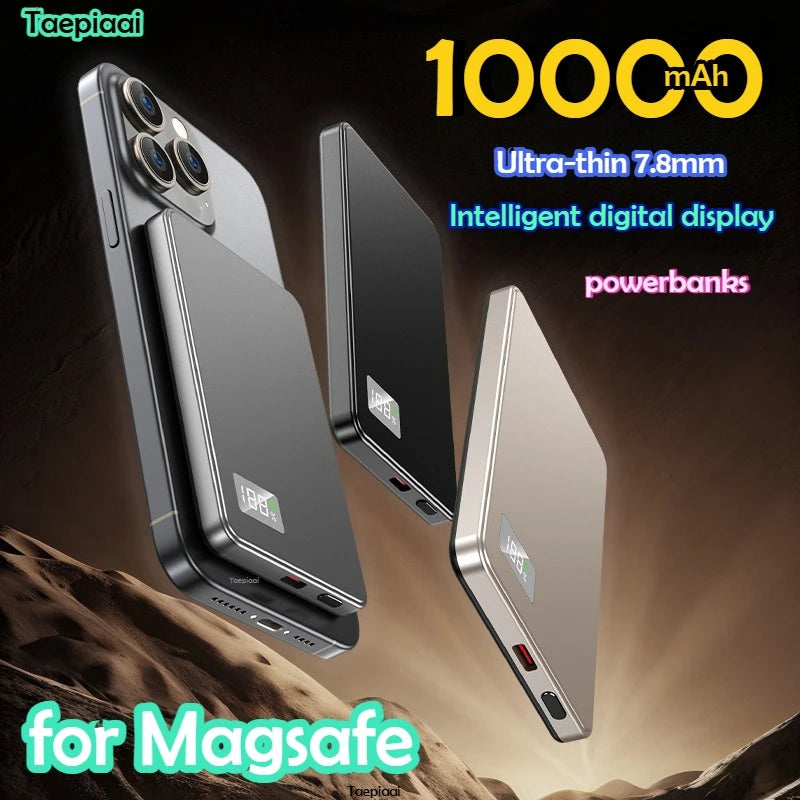 10000mAh Ultra Thin Power Bank for MagSafe,Magnetic Wireless Fast Charging MacSafe Portable Battery for IPhone Xiaomi Samsung