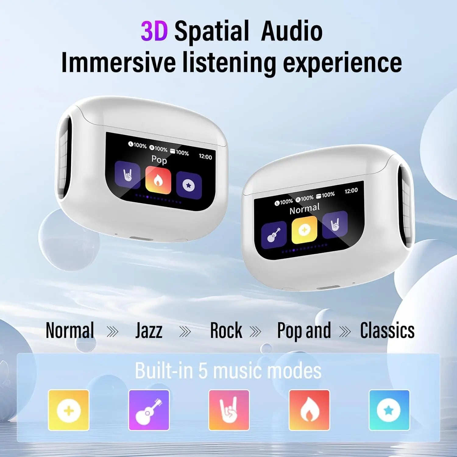 2026 Full-Color Touch Screen Earbuds 45dB ANC ENC Noise Cancelling Bluetooth 5.4 48H Battery 14.2mm Driver 5 EQ Modes IPX7 Waterproof Transparency Mode Wireless Earphones.