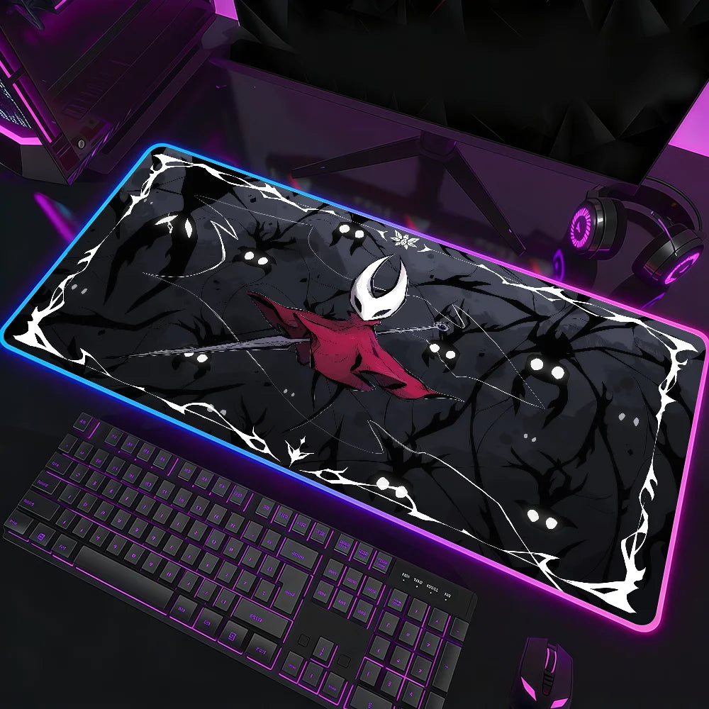 HD Printing Cool Hollow Knight Silksong Mouse Pad  RGB Led Gaming Bedroom Office Desk Non-Slip Mat  Waterproof Large