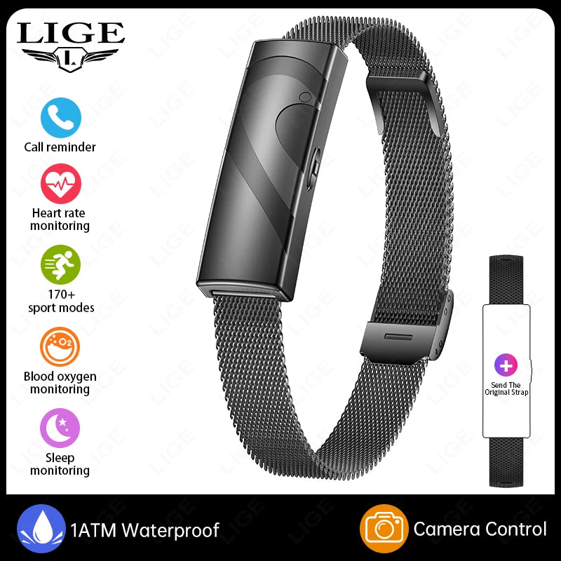 LIGE New Smart Bracelet Real-time Heart Rate Monitoring Sports Fitness Tracker Wristband Waterproof Smart Watch For Couple Gift