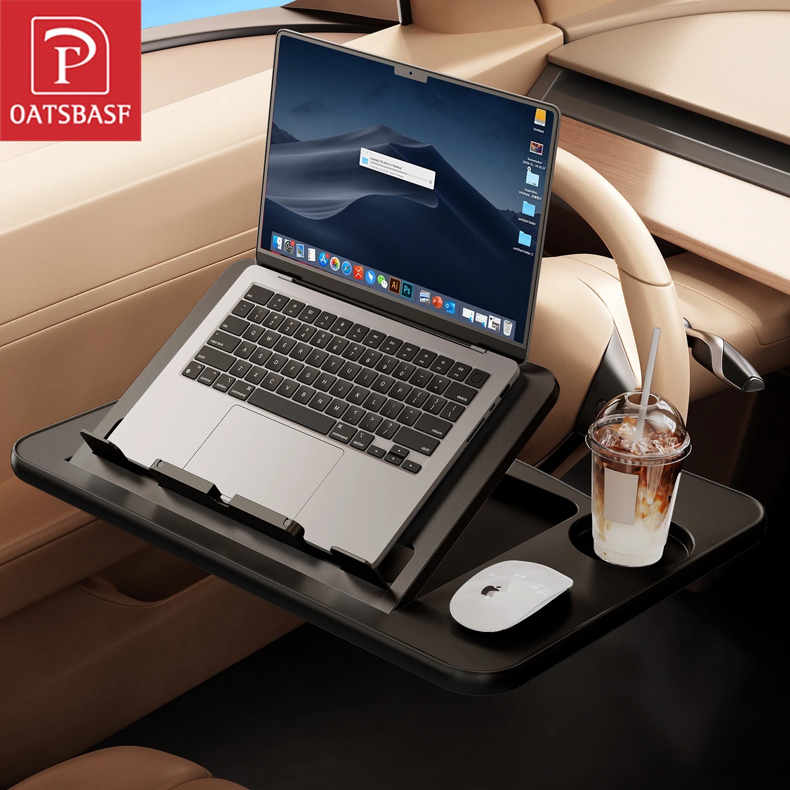 Oatsbasf Portable Car Laptop Computer Desk Stand Mount Car Steering Wheel Desk Foldable Adjustable Tray Board Table for Working
