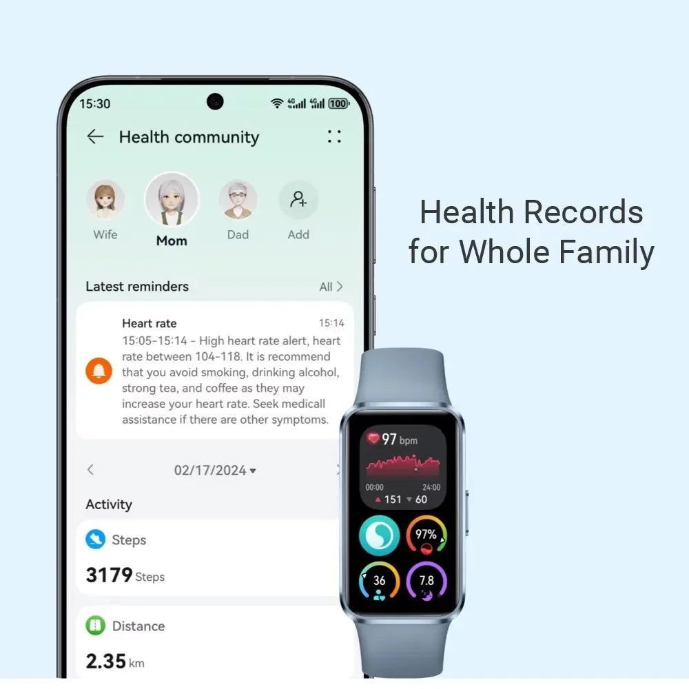 HUAWEI Band 10 Smart Bracelet Fitness Tracker Heart Rate Sleep Monitor 14 Days Battery Life Compatible with iOS and Android