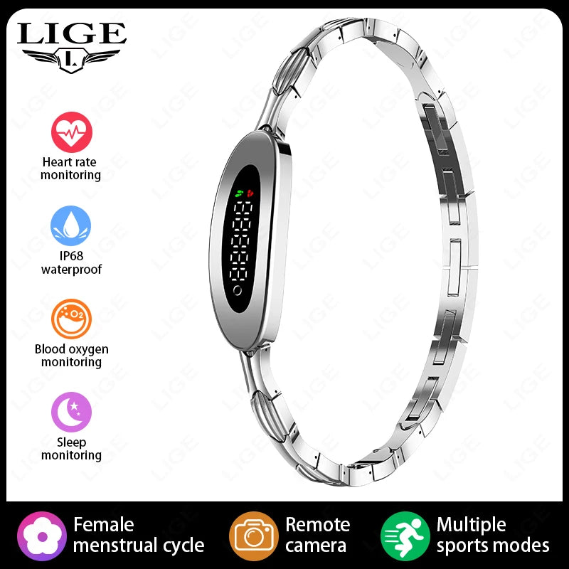 LIGE New Hot Sales Smart Bracelet Lightweight Sports Band Fitness Health Tracker Call Message Reminder Luxury Women's Smartwatch