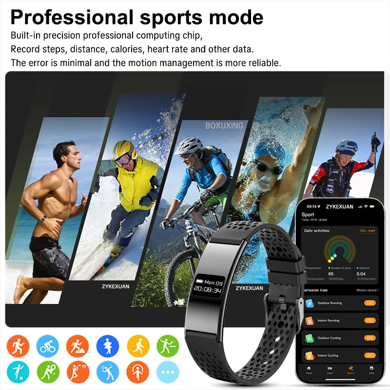 New Smart Bracelet Men Fitness Tracker IPX8 Waterproof Heart Rate Sleep Monitor Outdoors Sports Smartwatch Band For Android IOS