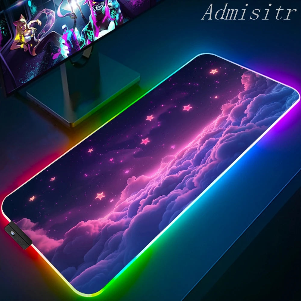 XXL RGB Gaming Mouse Pad Space Rubber Anti-slip Cool Desk Mat Gamer Accessories Large LED Light PC Computer Carpet with Backlit