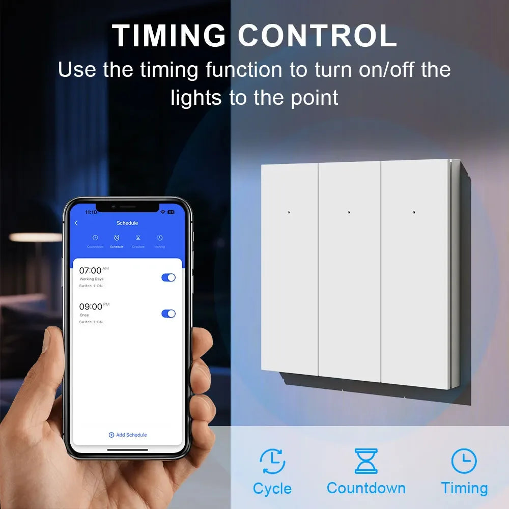 Tuya WiFi EU Smart Light Switch Wall Touch Switch 1 2 3 gang Required 110-240V Work with Alexa, Google Home