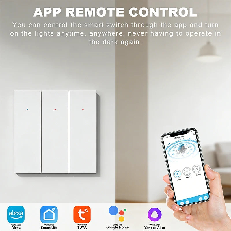 Tuya WiFi EU Smart Light Switch Wall Touch Switch 1 2 3 gang Required 110-240V Work with Alexa, Google Home