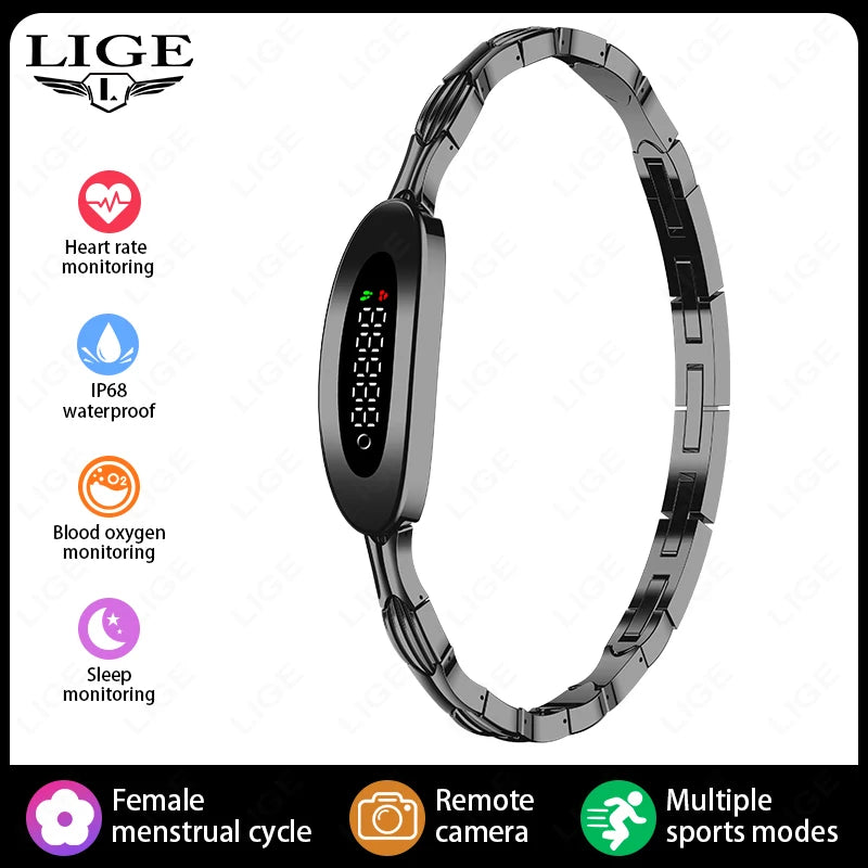 LIGE New Hot Sales Smart Bracelet Lightweight Sports Band Fitness Health Tracker Call Message Reminder Luxury Women's Smartwatch