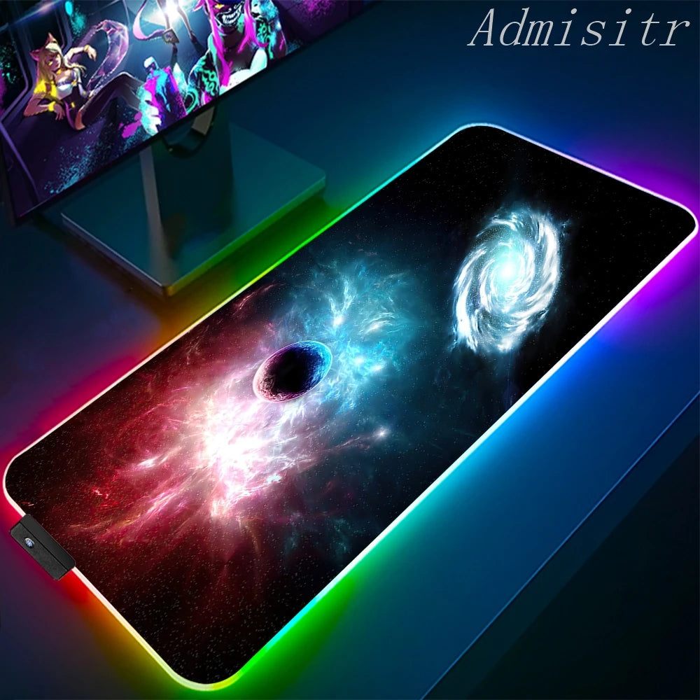 XXL RGB Gaming Mouse Pad Space Rubber Anti-slip Cool Desk Mat Gamer Accessories Large LED Light PC Computer Carpet with Backlit
