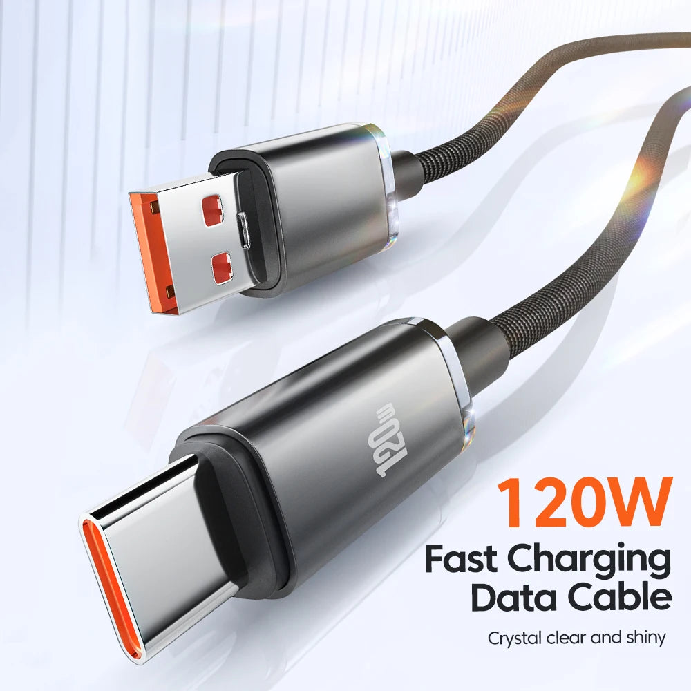 120W 6A USB Type C Super Fast Charging Cable Nylon Braided Data Cable For Samsung Xiaomi Huawei Realme USB C Quick Charge Cord
