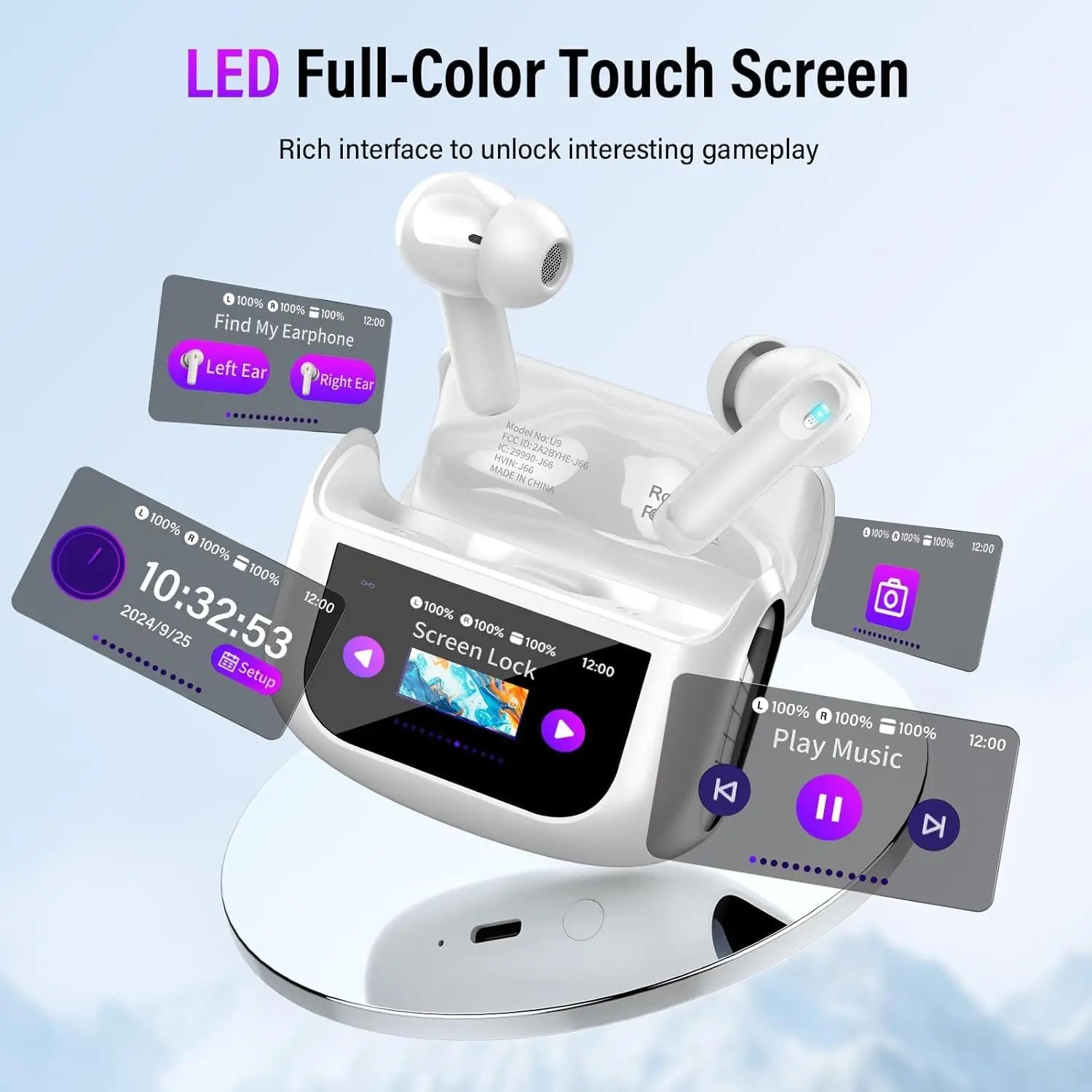 2026 Full-Color Touch Screen Earbuds 45dB ANC ENC Noise Cancelling Bluetooth 5.4 48H Battery 14.2mm Driver 5 EQ Modes IPX7 Waterproof Transparency Mode Wireless Earphones.
