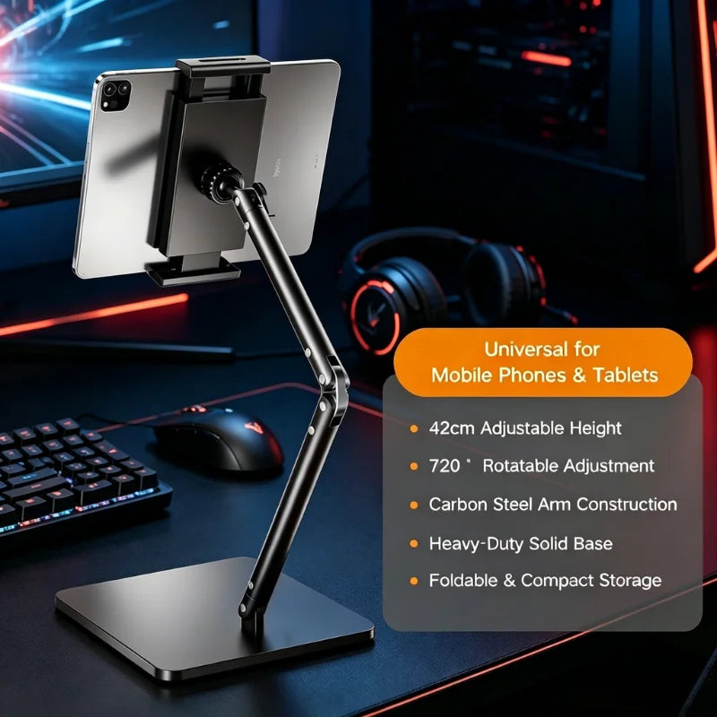 Multi-Angle Desktop Mount for Phone & Tablet - Adjustable Alloy Stand for Video Recording, Live Broadcast, Office, Learning &