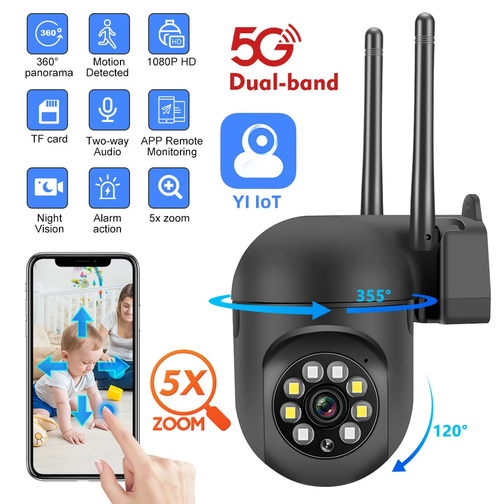 Indoor PTZ Camera 1080P Dual Band 2.4G/5G WiFi Full Color Night Vision Two Way Audio AI Motion Detection Home Security Cam