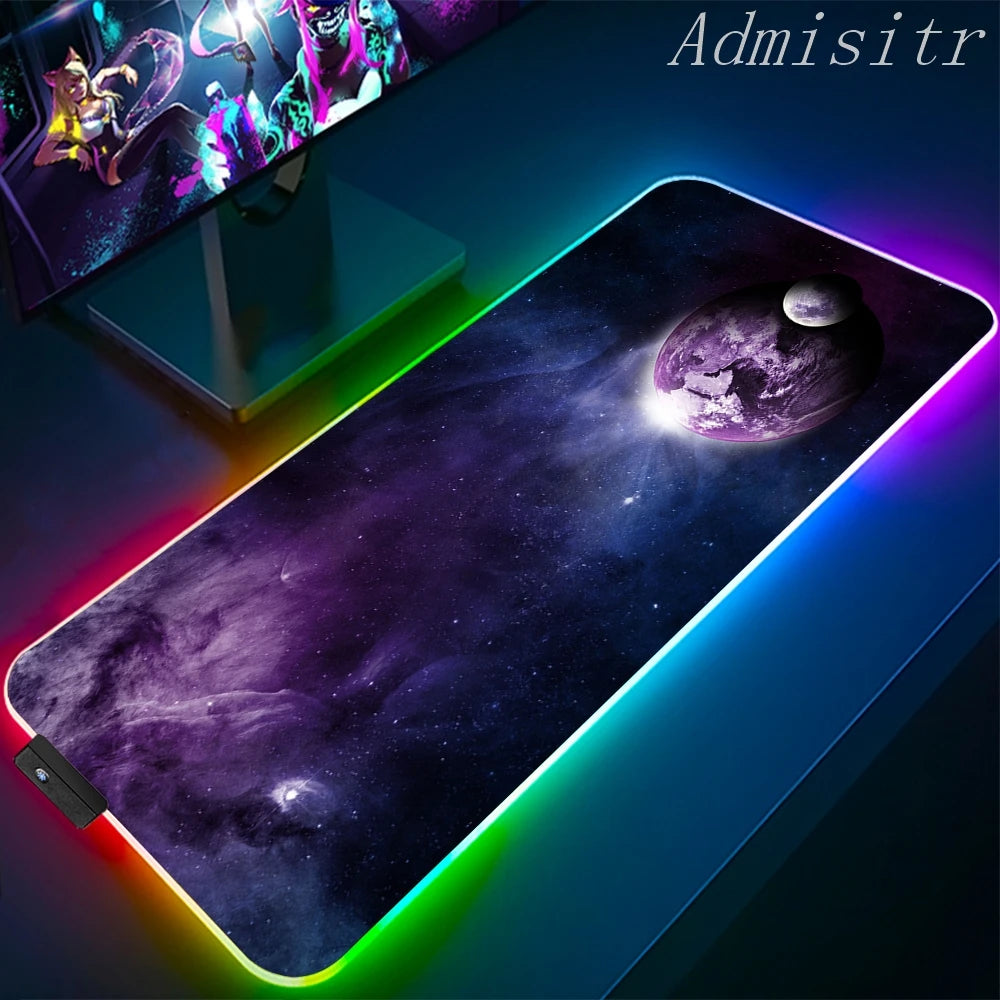 XXL RGB Gaming Mouse Pad Space Rubber Anti-slip Cool Desk Mat Gamer Accessories Large LED Light PC Computer Carpet with Backlit