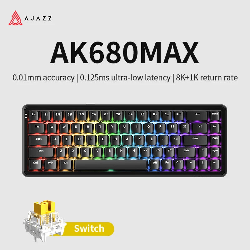 AJAZZ AK680 MAX 68 Keys Wired Gaming Keyboard, 8K/1K Switchable Polling Rate, Hall Magnetic Switch Rapid Trigger