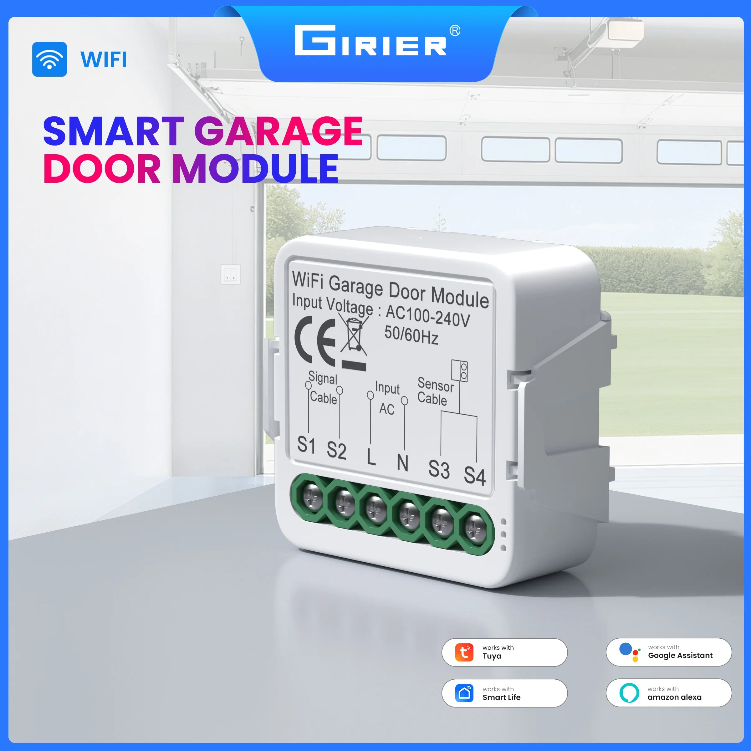 GIRIER Tuya ZigBee/WiFi Smart Garage Door Opener Controller Support APP Remote Timing Functions Compatible with Alexa Hey Google
