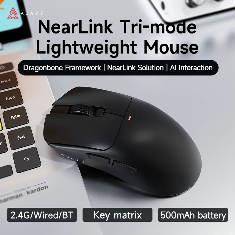 AJAZZ AJ200 NL AI MC & AJ200P NL AI MC Triple-Mode Smart Gaming Mouse, 63g ultra-lightweight, with magnetic dock, equipped with PixArt PAW3311 sensor, 2.4G / Bluetooth / Wired connection, 20-million-click switches and TTC enc
