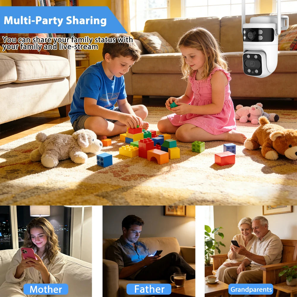 2pcs Smart Window Camera Dual Lens PTZ Security Camera 2K Outdoor WiFi Camera AI Human Detection Color Night Vision Two-Way