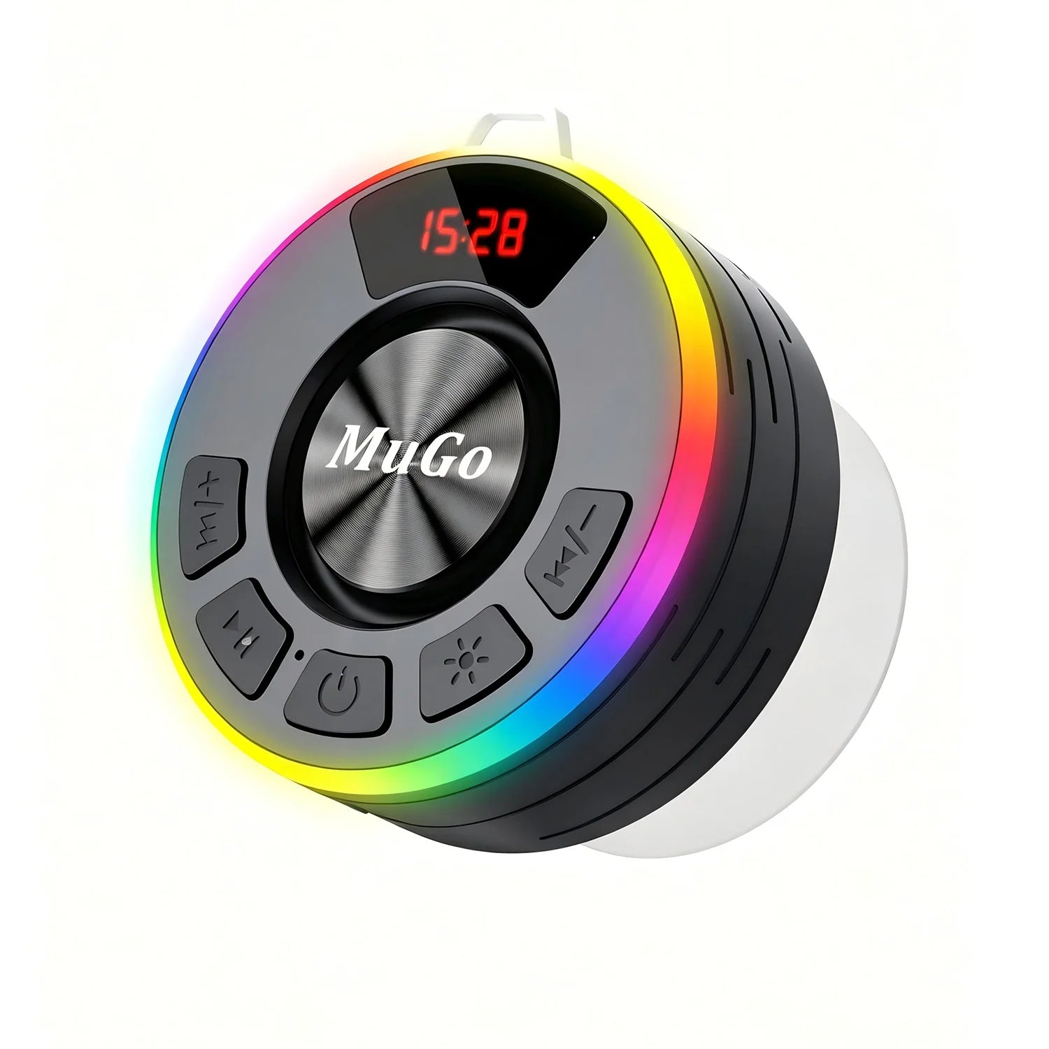 IPX7 Waterproof Floating Bluetooth Speaker | 360° Surround Sound + RGB Light Show | 10H Playtime | BT 5.3 | Built-in Mic | Detachable Suction Cup | Portable for Shower Beach Pool.