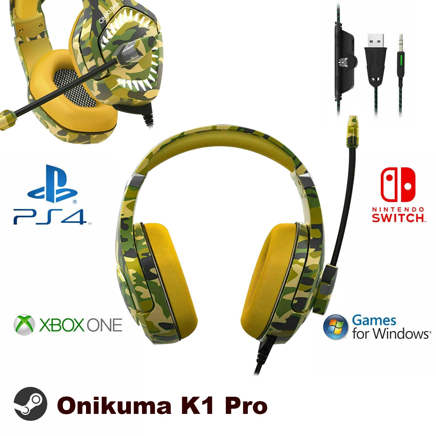 ONIKUMA K1B Pro Camo Elite Stereo Gaming Headset for PS4, Xbox, PC and Switch Brand new