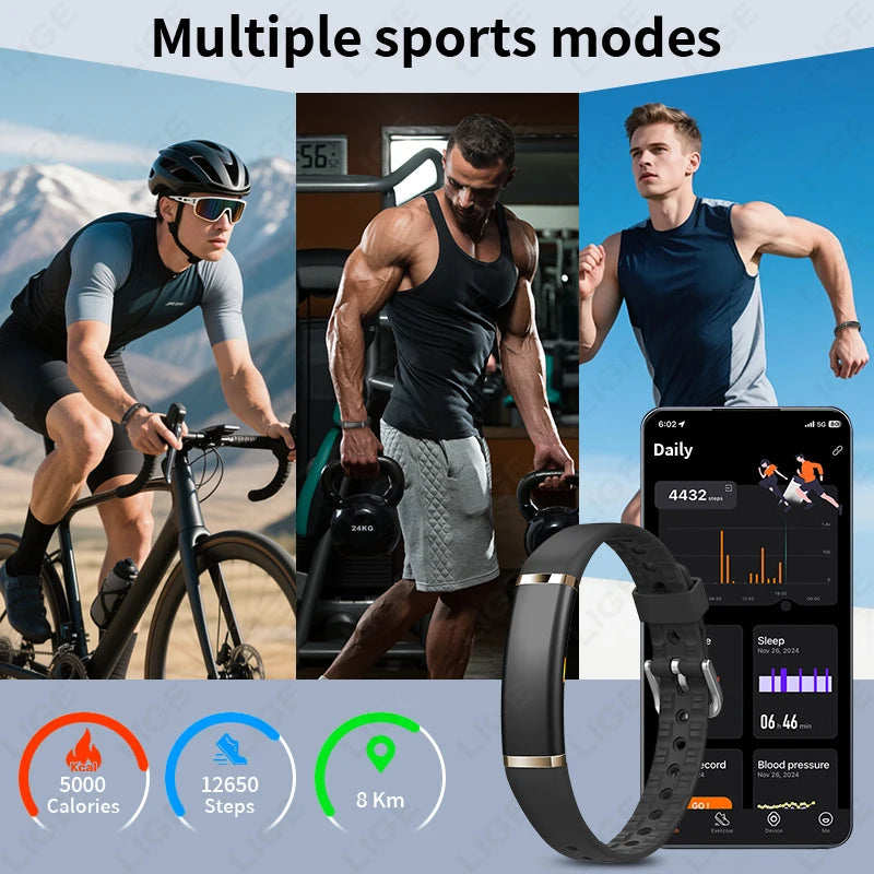 LIGE Men No Screen Smart Bracelet Heart Rate Monitor Fitness Sport Band Smart Watch Waterproof Multifunction Watches Women