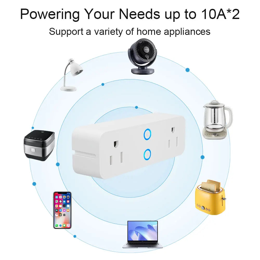 WiFi Smart US Plug Dual Outlets, Voice Control Works with Alexa Google Home, APP Remote Control Timer Function, White