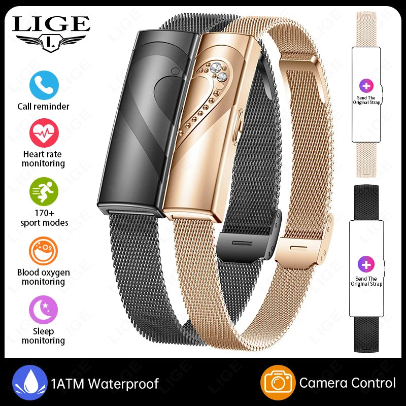 LIGE New Smart Bracelet Real-time Heart Rate Monitoring Sports Fitness Tracker Wristband Waterproof Smart Watch For Couple Gift