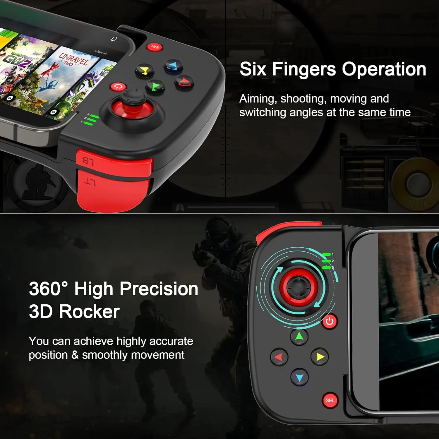 D3 Retractable  Gamepad Wireless Stretch Game Controller Compatible with iPhone Android Phone Switch PS3 PS4 PC Portable Gaming Joystick